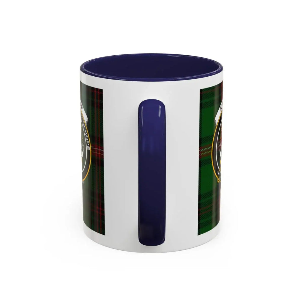 Crest and Tartan Pattern Mug with Navy Handle and Inner
