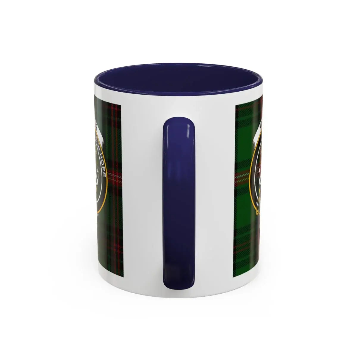 Crest and Tartan Pattern Mug with Navy Handle and Inner
