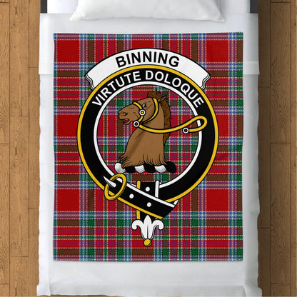 Binning Virtute Doloque Scottish Tartan Crest Throw Blanket - Living Stone Gifts