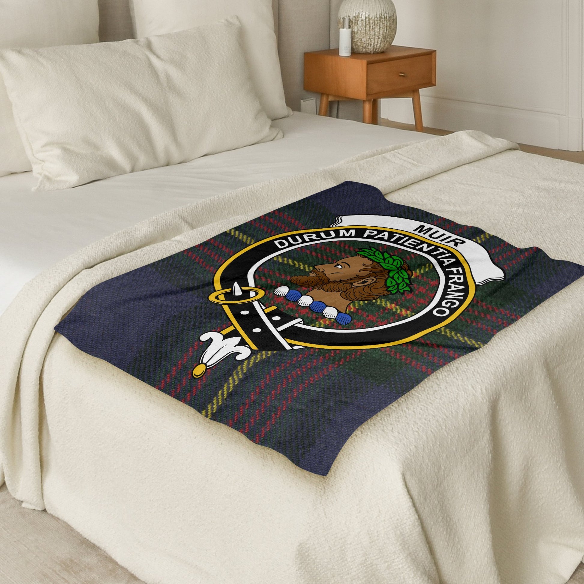 Scottish Clan Muir Crest Tartan Throw Blanket - Living Stone Gifts