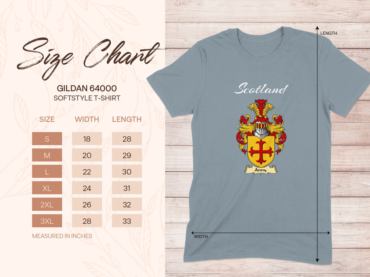 Gildan 64000 size chart for Anny Scottish family shield T-shirt