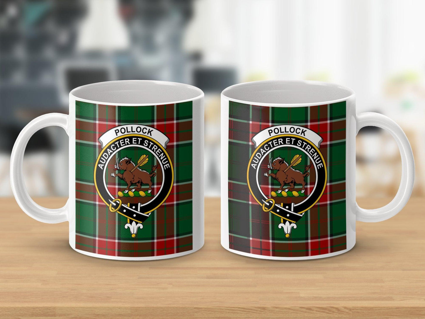 Pollock Scottish Clan Crest Tartan Design Mug - Living Stone Gifts