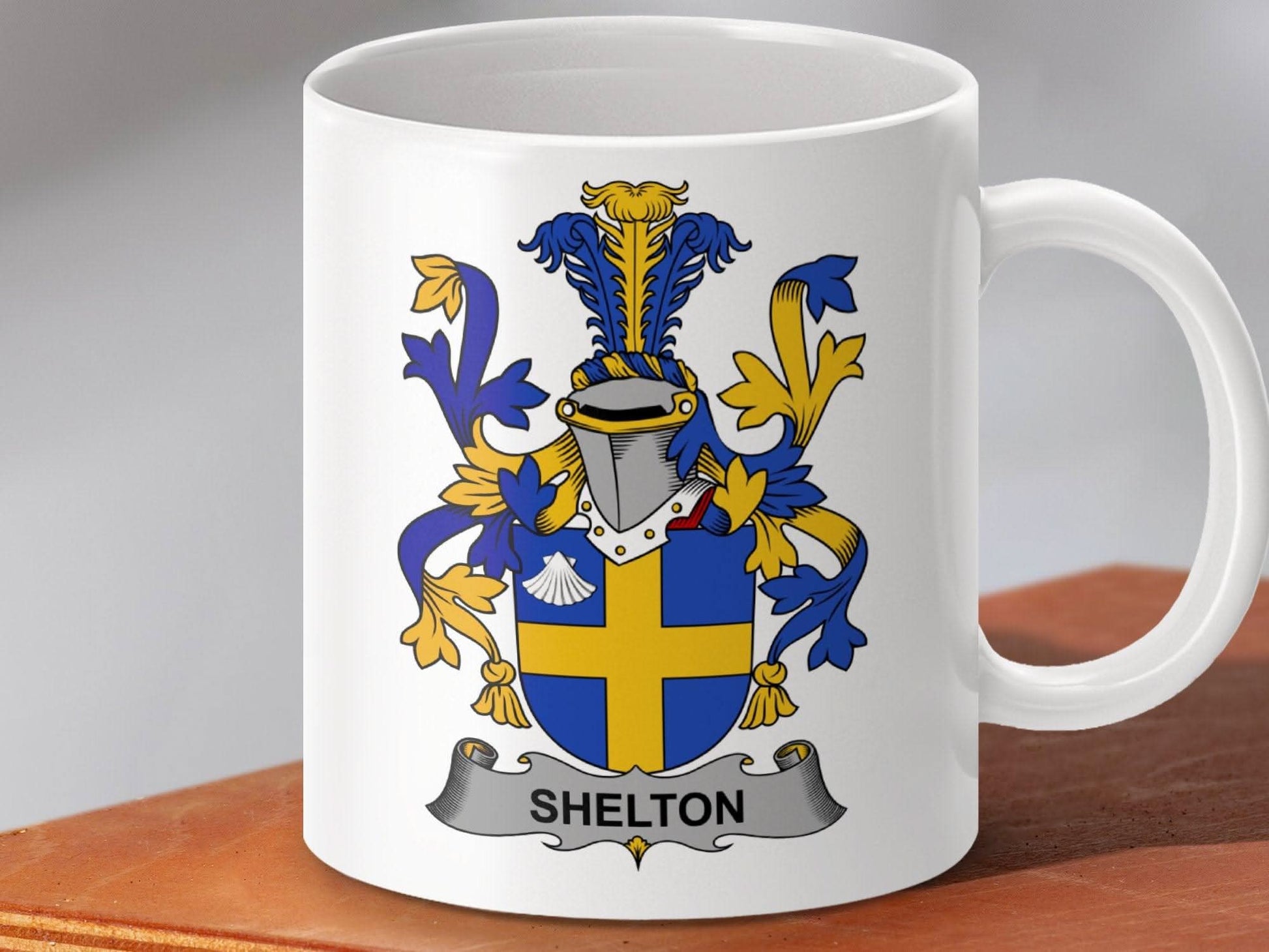 Shelton Family Crest Emblem with Cross Mug - Celtic Ancestry Gifts