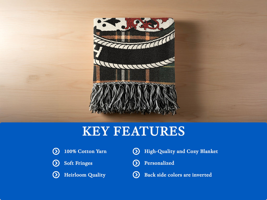 O'Quinlan cotton woven blanket detail with decorative fringed edges