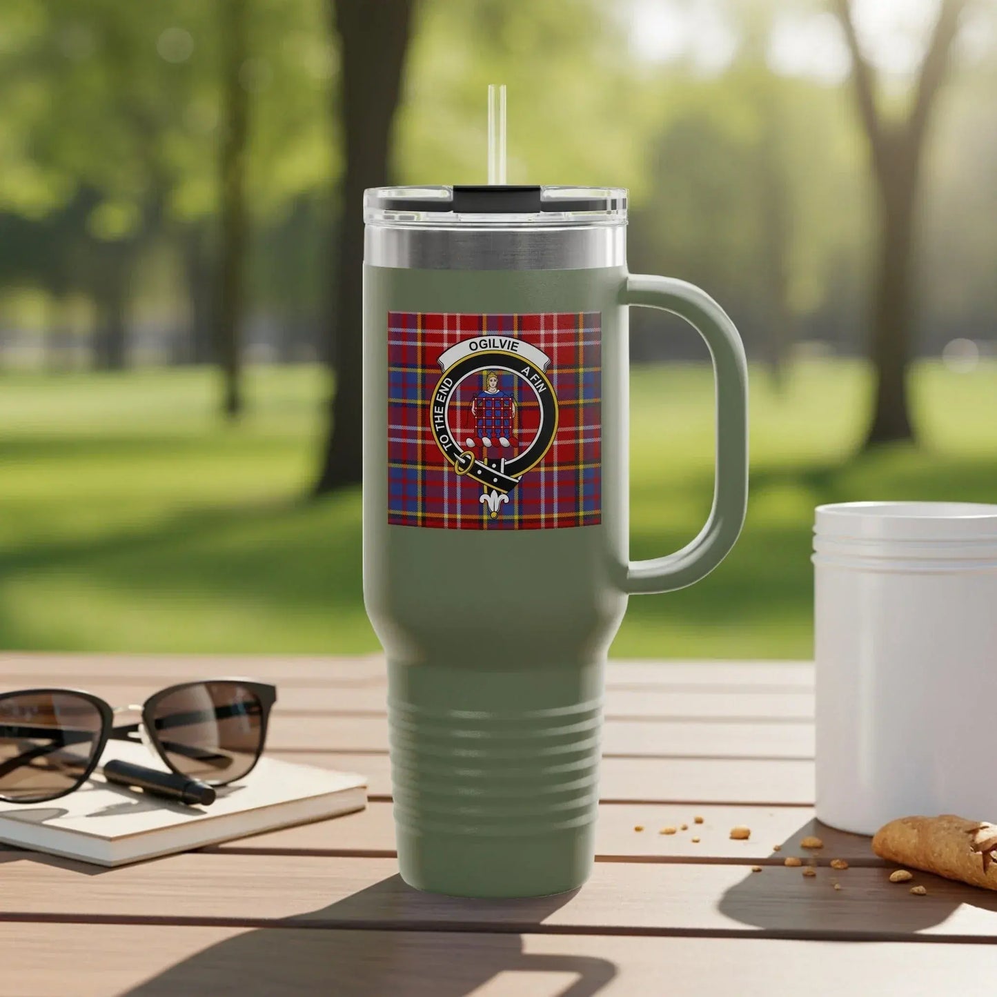 Checkered Ogilvie Tartan Design Travel Mug product type