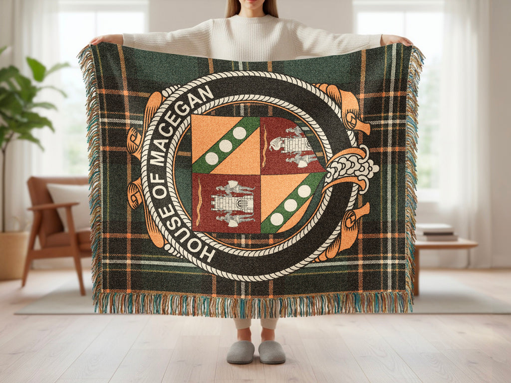 MacEgan surname blanket showing Irish National Tartan woven design