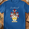 Royal blue Wiseman unisex heritage T-shirt with the family shield and surname design.