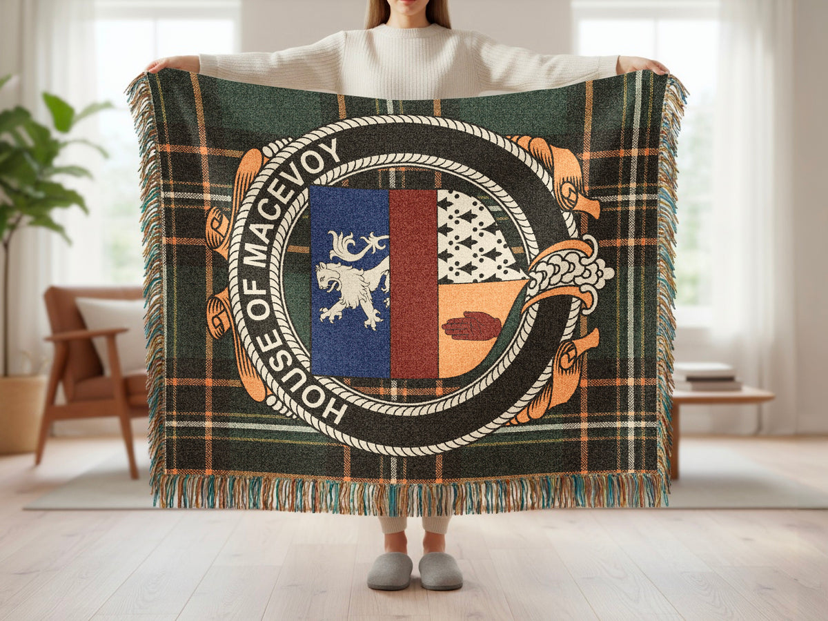 McEvoy surname blanket showing Irish National Tartan woven design