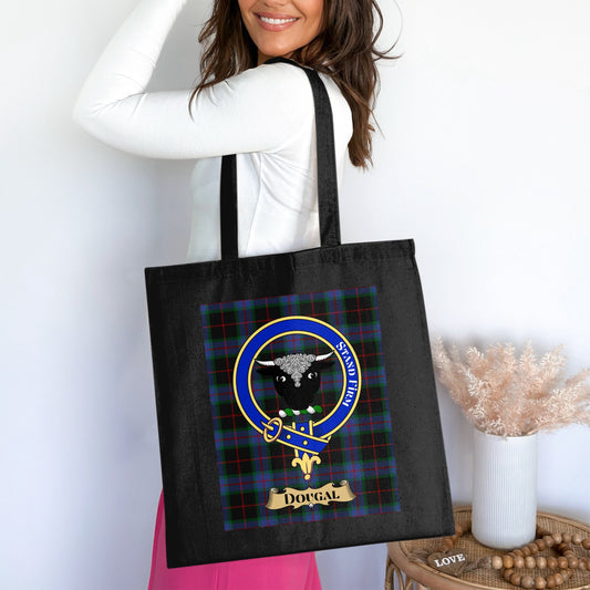 Dougal Clan Scottish Tartan Crest Stand Firm Tote Bag - Living Stone Gifts