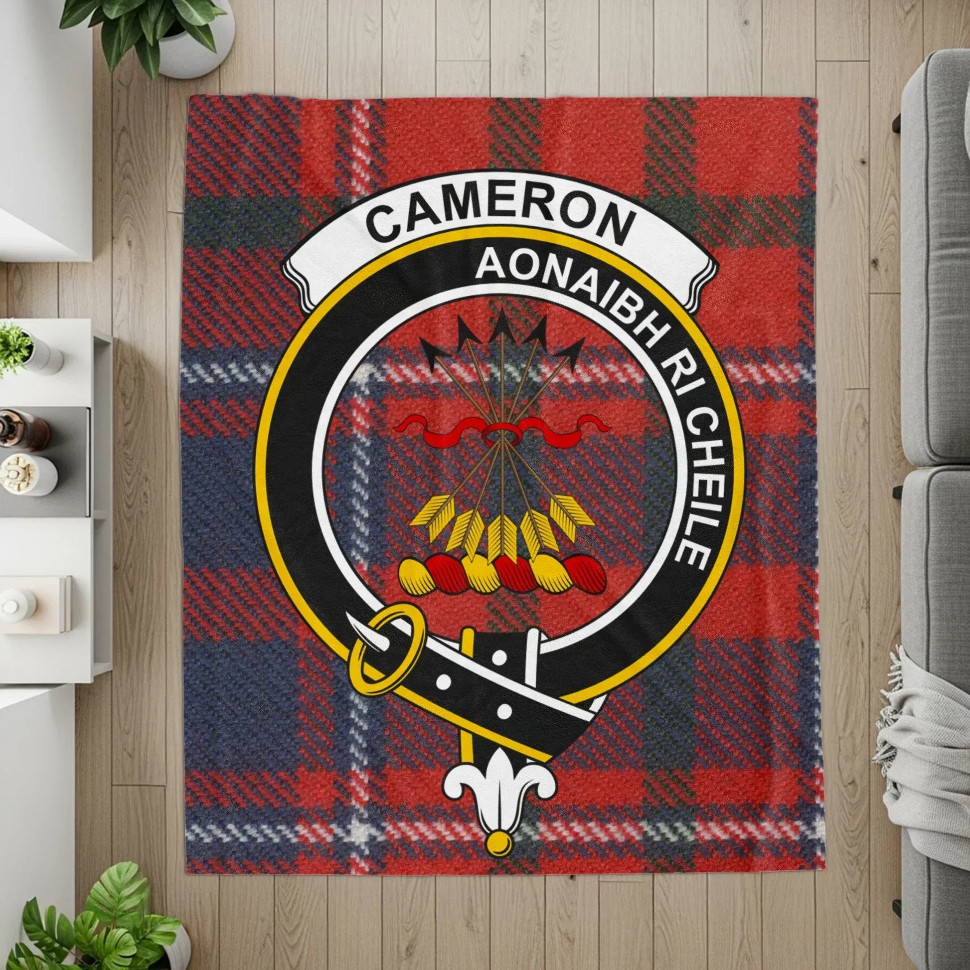 Cameron Clan Crest Red Tartan Blanket product type