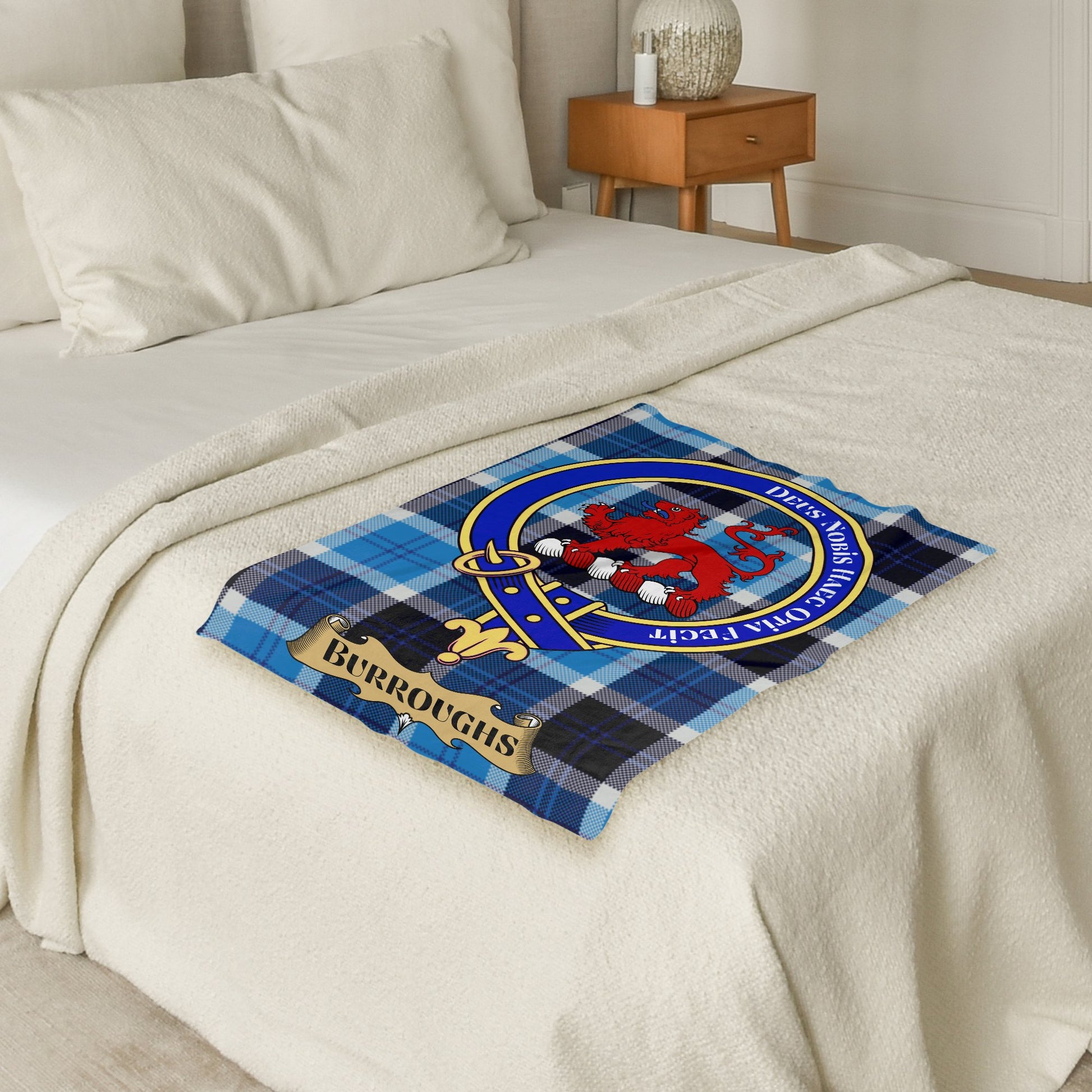 Scottish Clan Burroughs Crest Tartan Throw Blanket - Living Stone Gifts