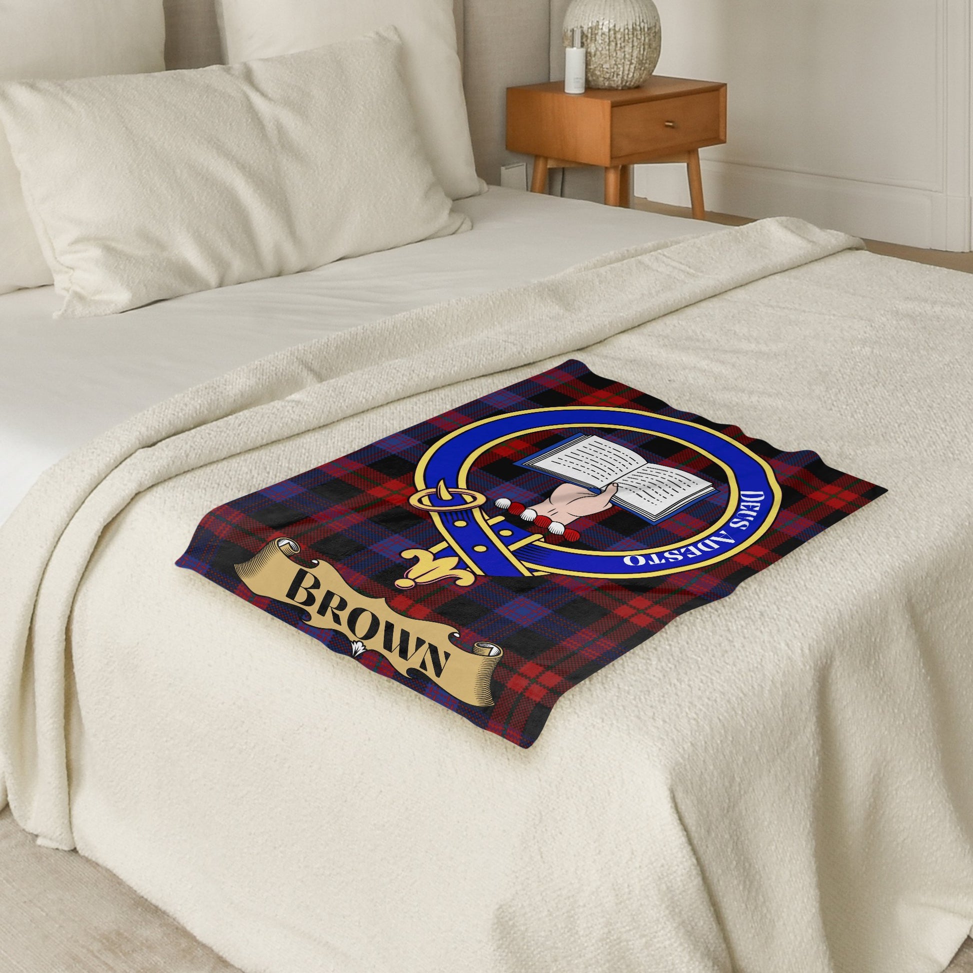 Brown Clan Crest Scottish Tartan Throw Blanket - Living Stone Gifts