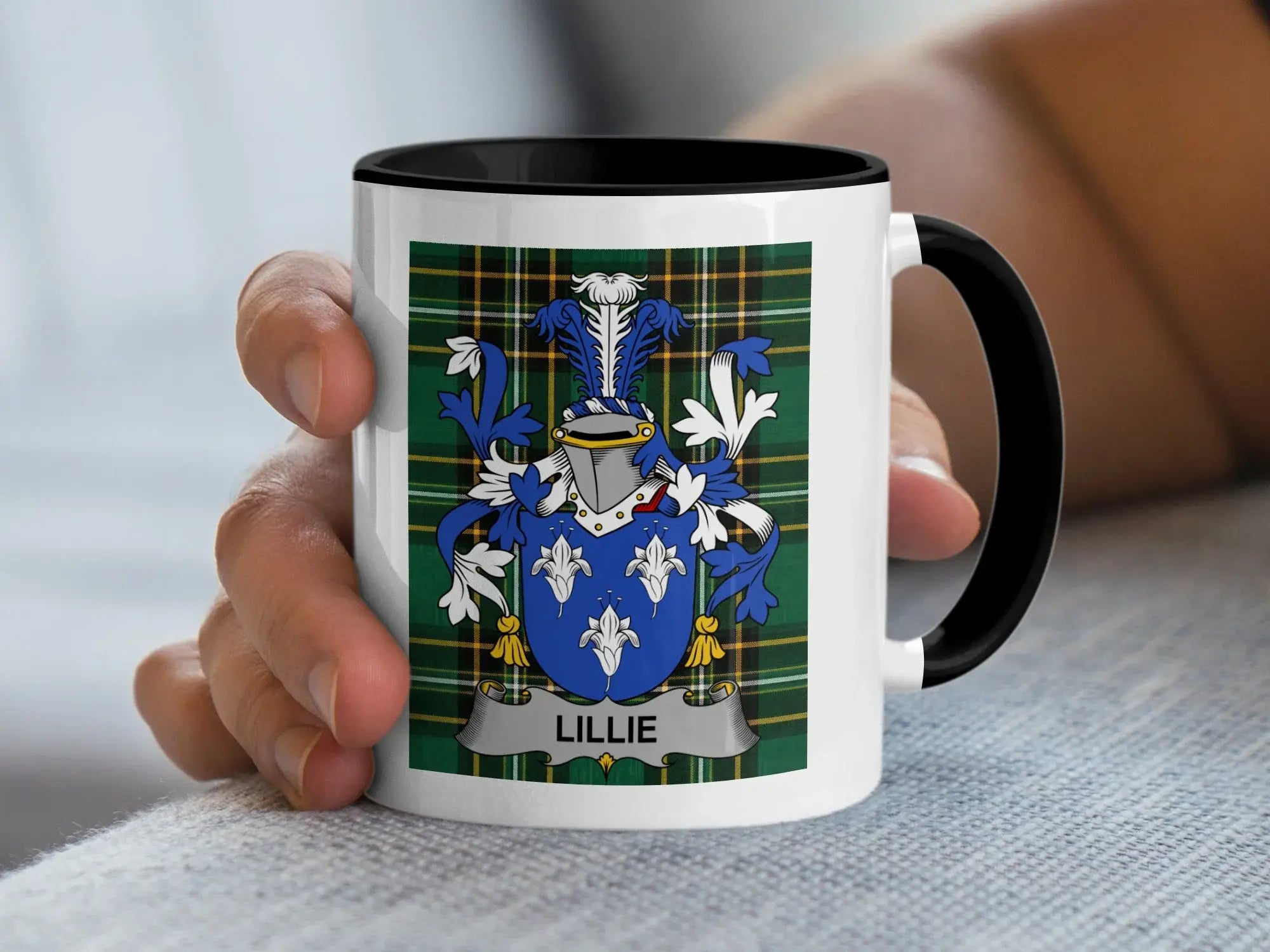 Lillie Irish family crest black accent mug