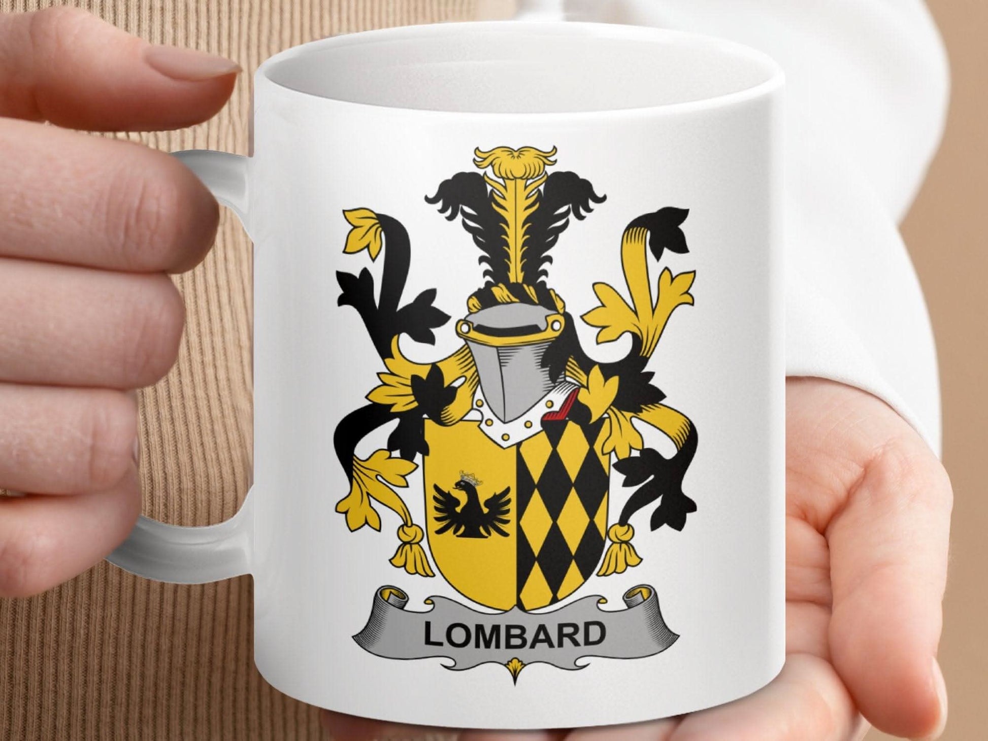 Lombard Surname Irish Family Coat of Arms Mug - Celtic Ancestry Gifts