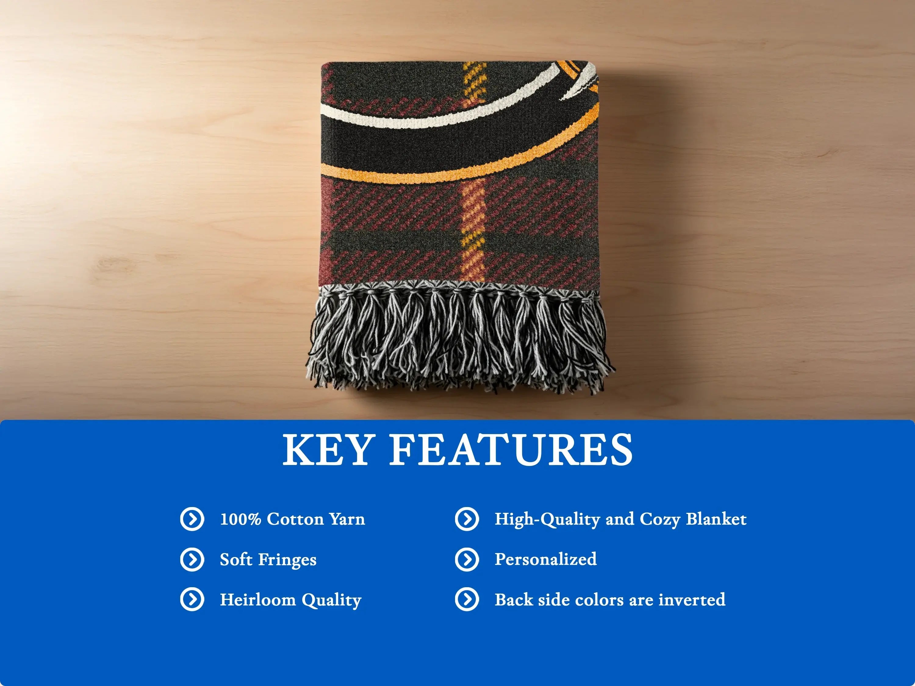 MacQueen clan woven blanket folded — 100% cotton yarn construction showing texture and weight