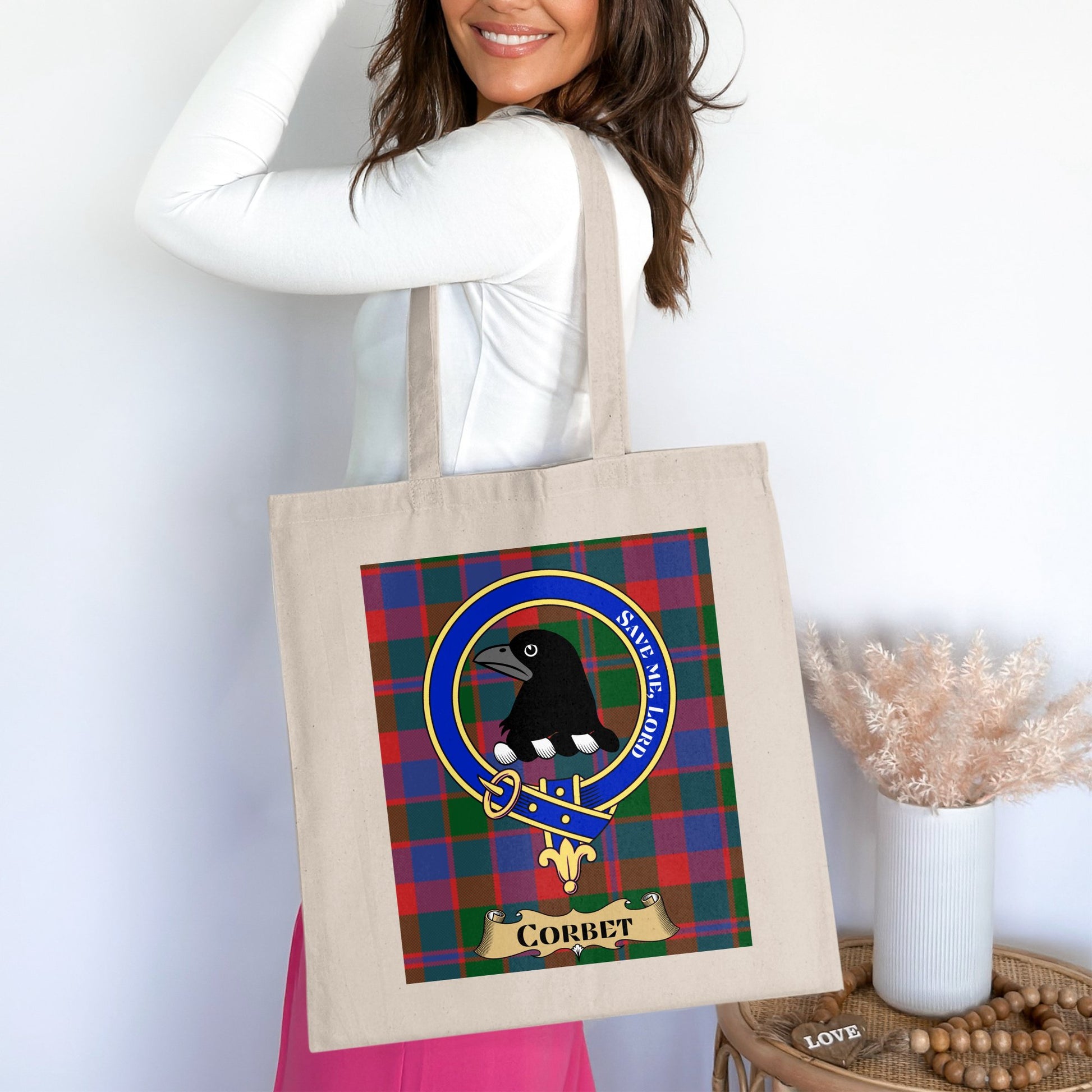 Corbet Clan Scottish Tartan Background Tote Bag - Living Stone Gifts