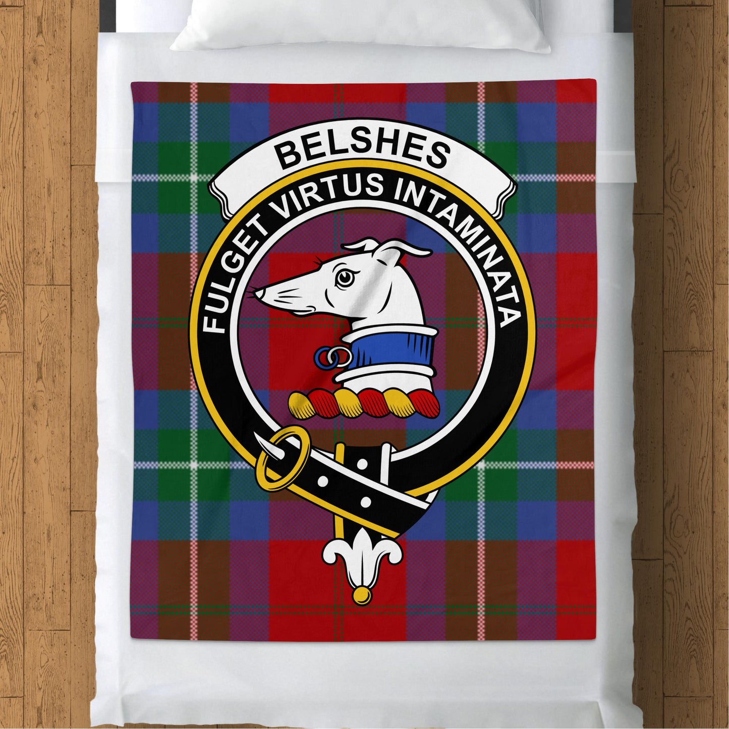 Scottish Clan Belshes Crest Tartan Throw Blanket - Living Stone Gifts