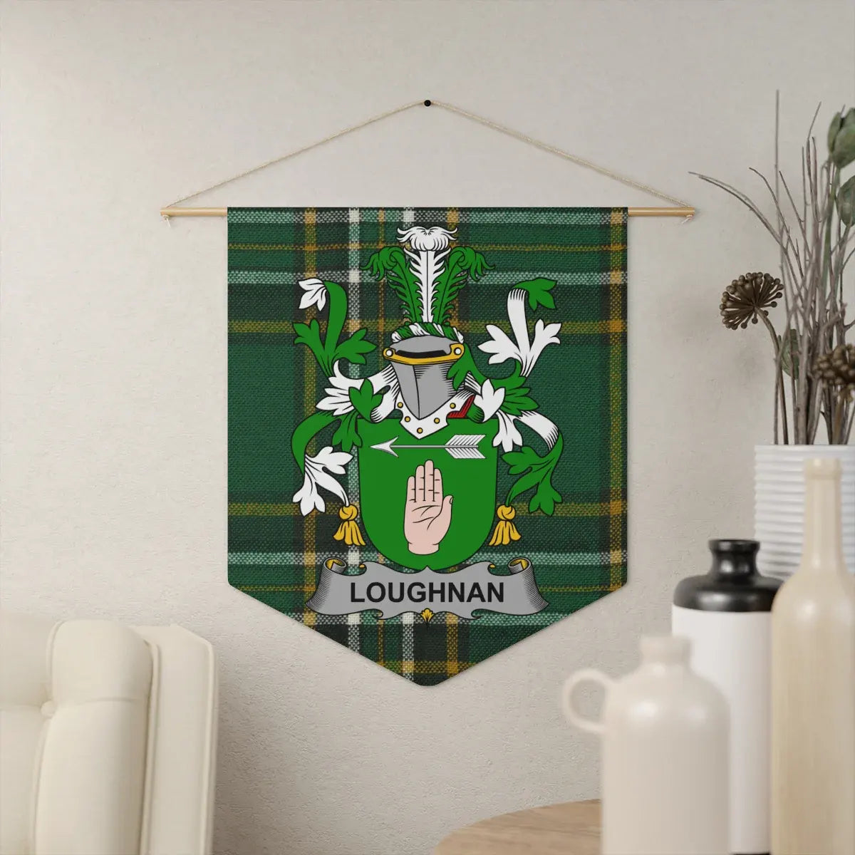 Loughnan Family Crest Tartan Design Wall Hanging product