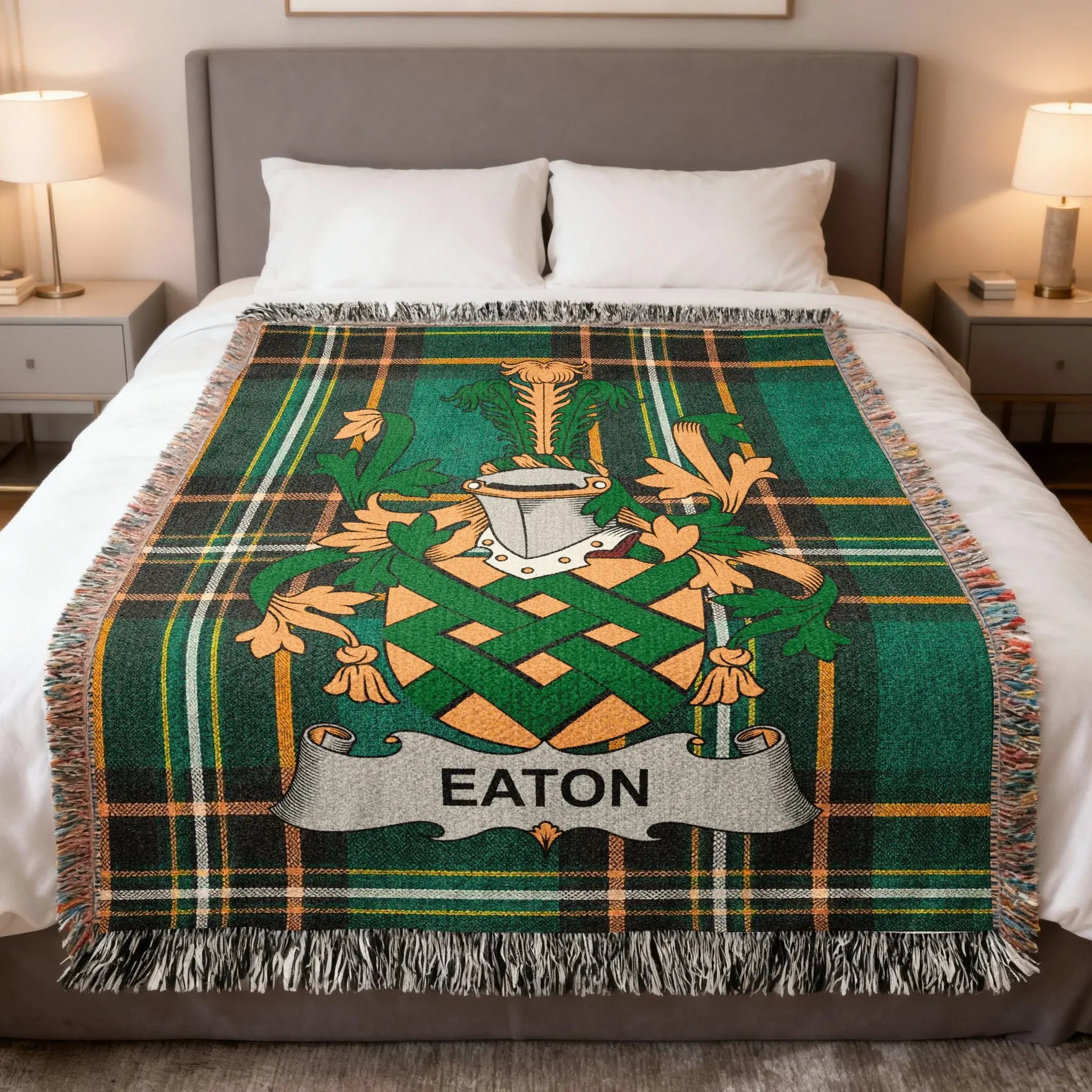 Eaton Family Crest Tartan Plaid Green Throw product type
