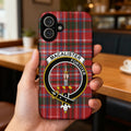 MacAlister Fortiter plaid design phone case — edge-to-edge tartan with hand and dagger crest