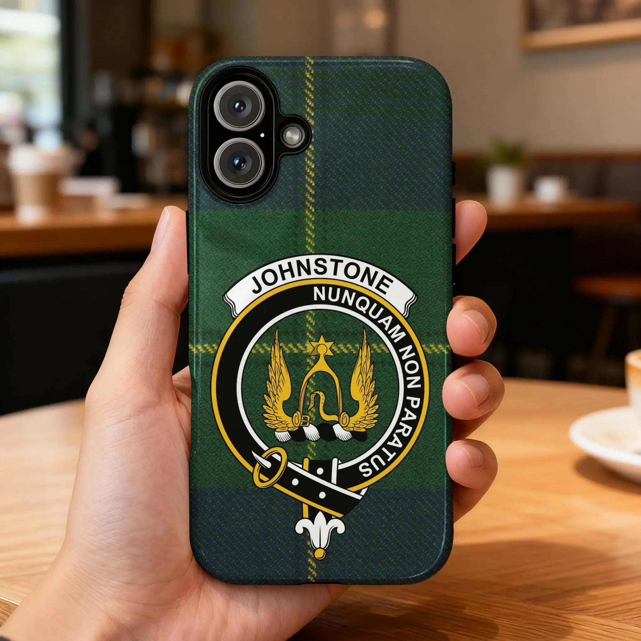 Johnstone Nunquam Non Paratus crest phone case cover — full heraldic wrap on glossy impact-resistant shell