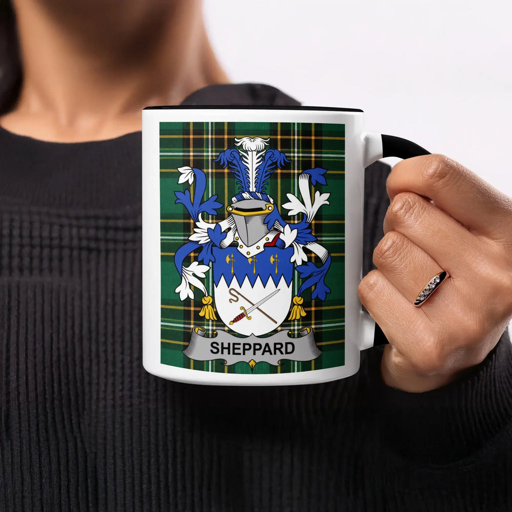 Sheppard black accent mug with Irish National Tartan crest design