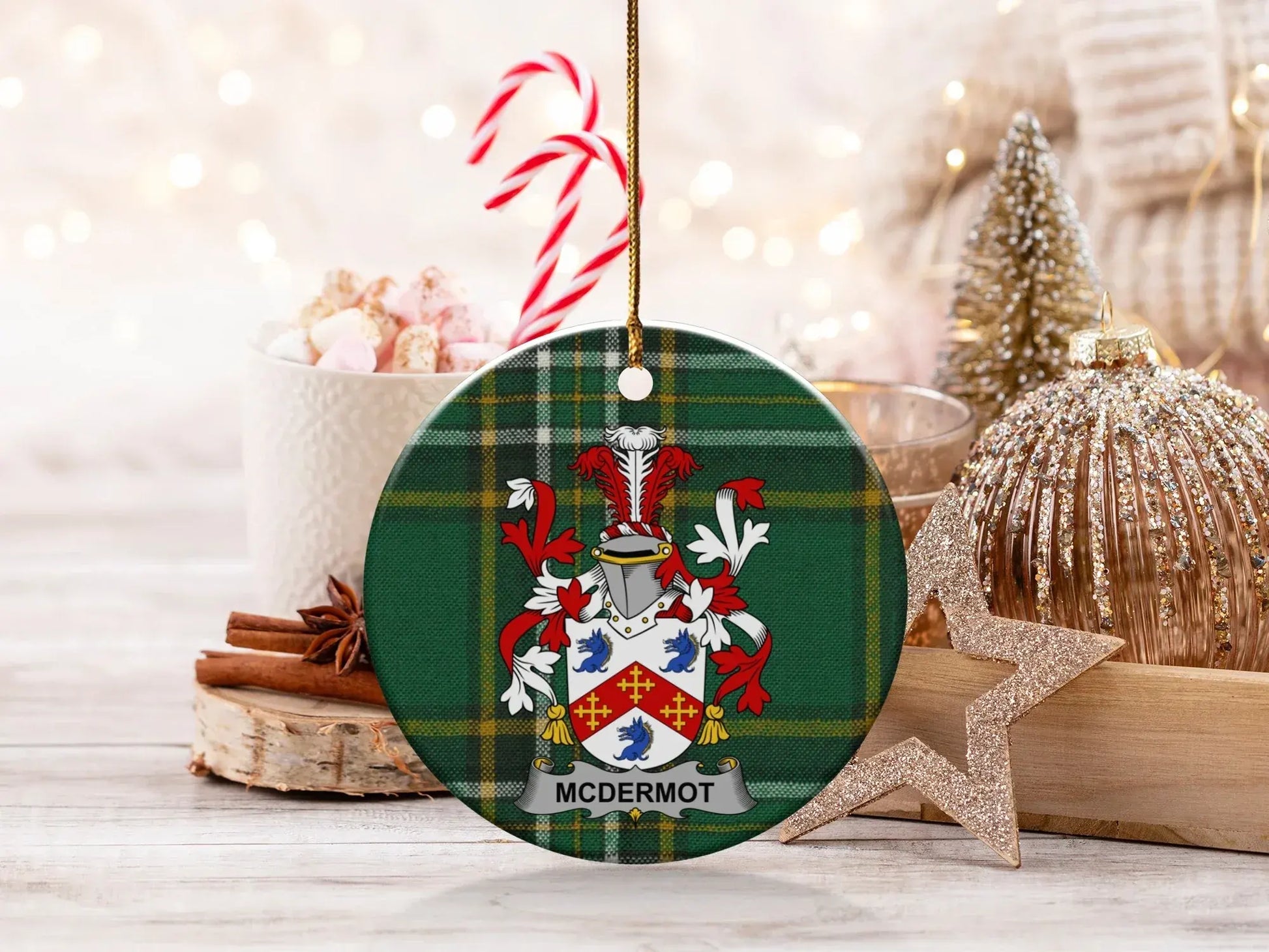 Festive McDermot Family Crest Holiday Ornament product