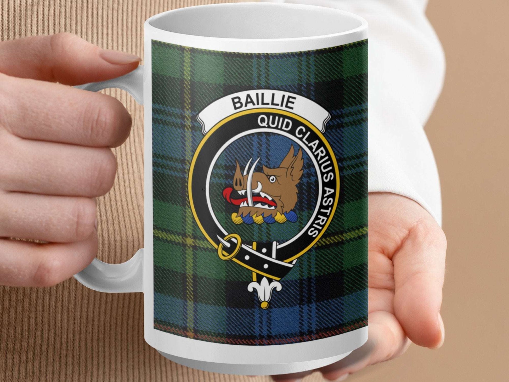 Baillie Quid Clarius Astris Emblem on Plaid Mug - Living Stone Gifts