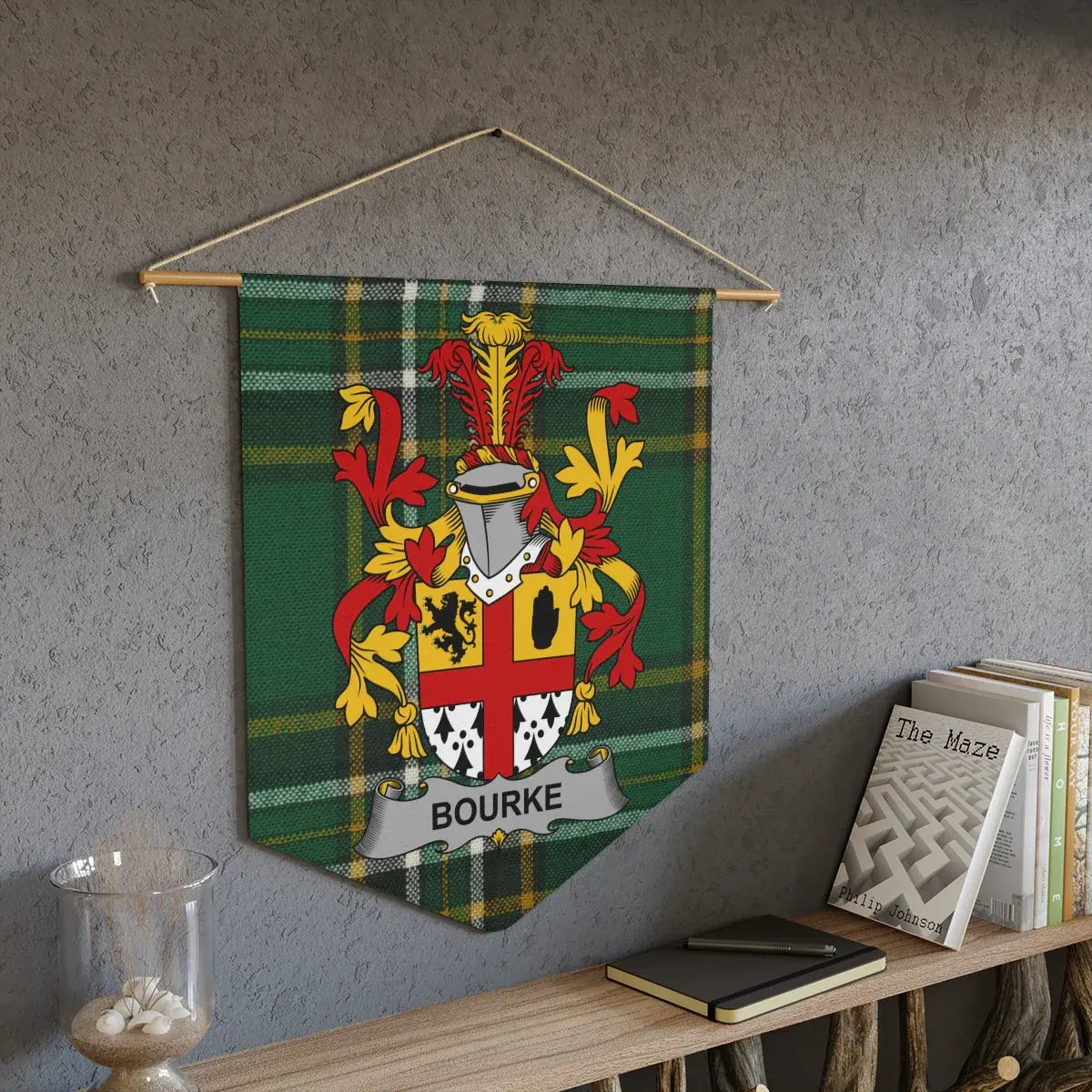 Bourke Family Crest Wall Decor Tartan Pattern Banner product