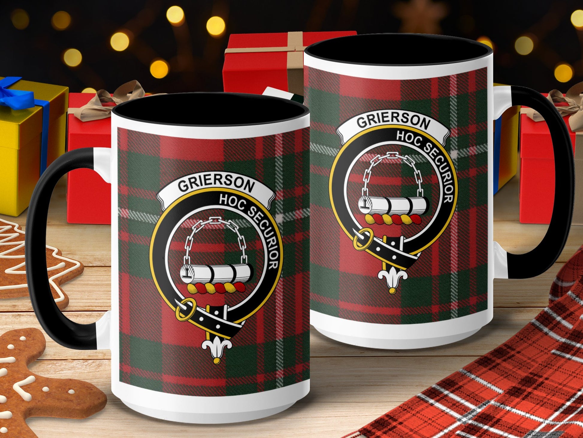 Clan Grierson Scottish Tartan Crest Pattern Mug - Living Stone Gifts