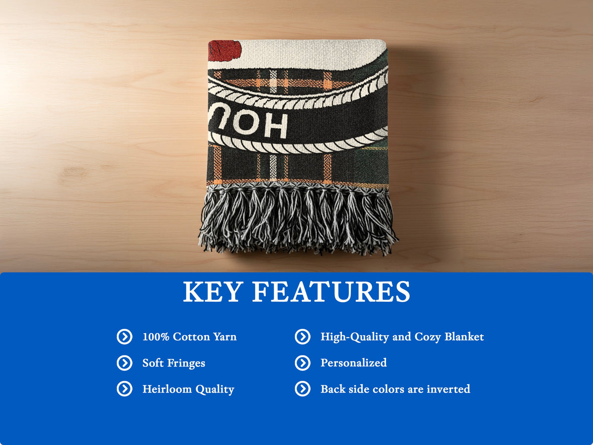 Maceoghegan cotton woven blanket detail with decorative fringed edges