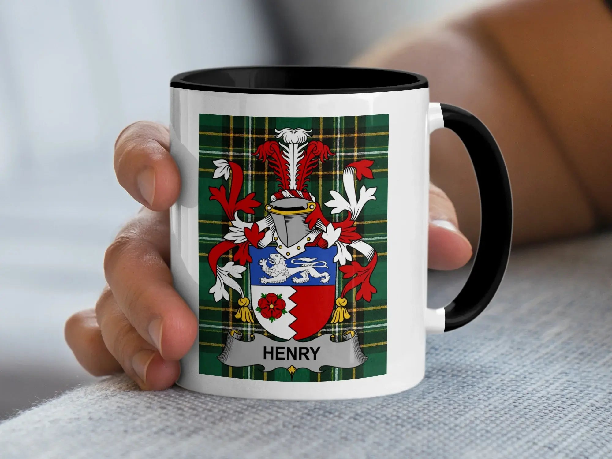 Henry Irish family crest black accent mug
