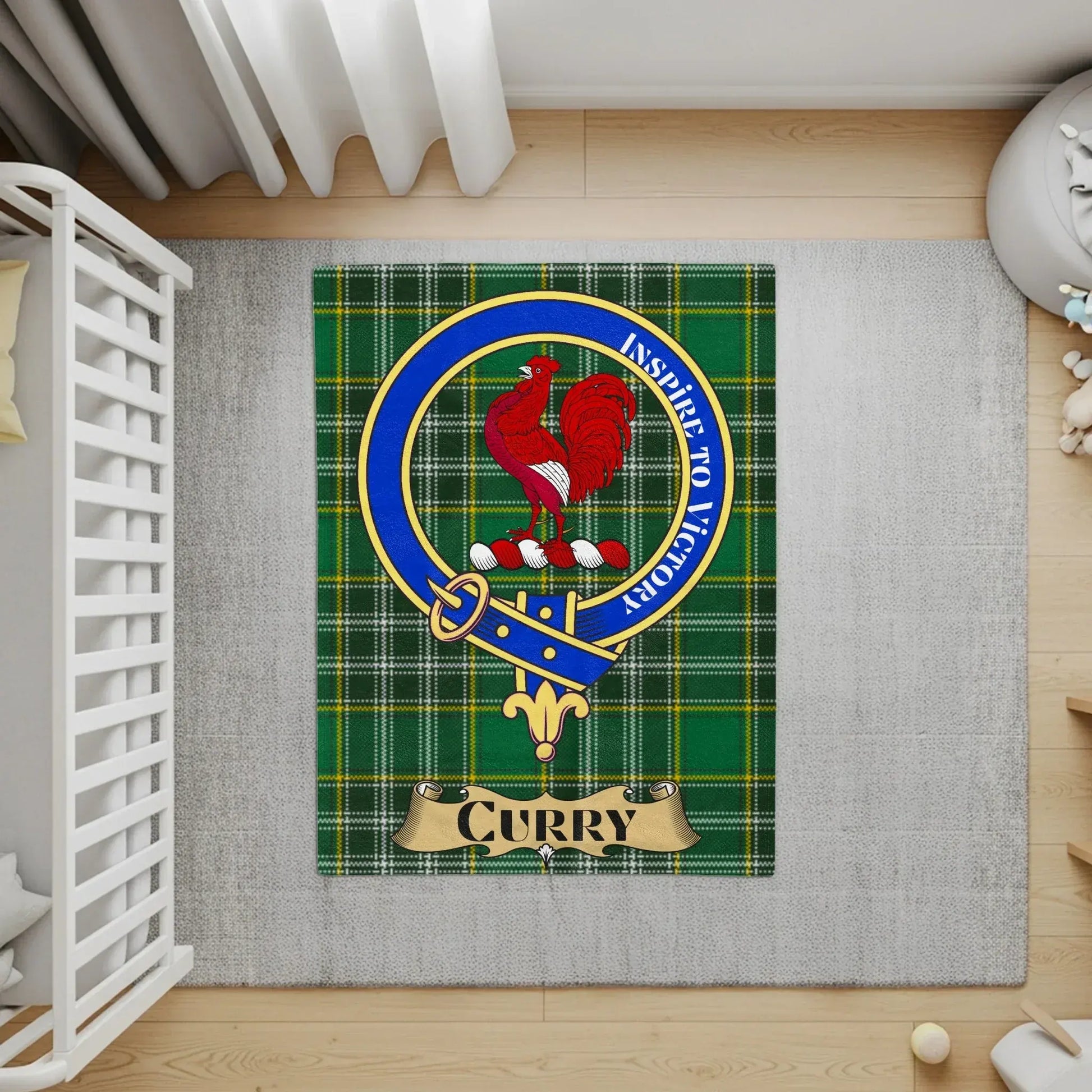 Personalized Green Plaid Rooster Design Rug product