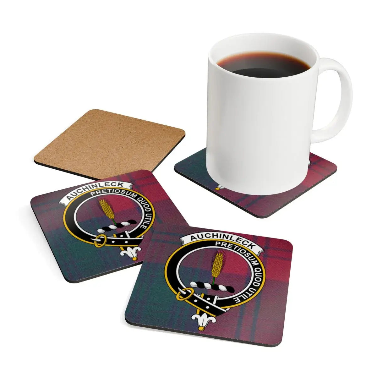 Auchinleck Crest Design with Tartan Coasters product