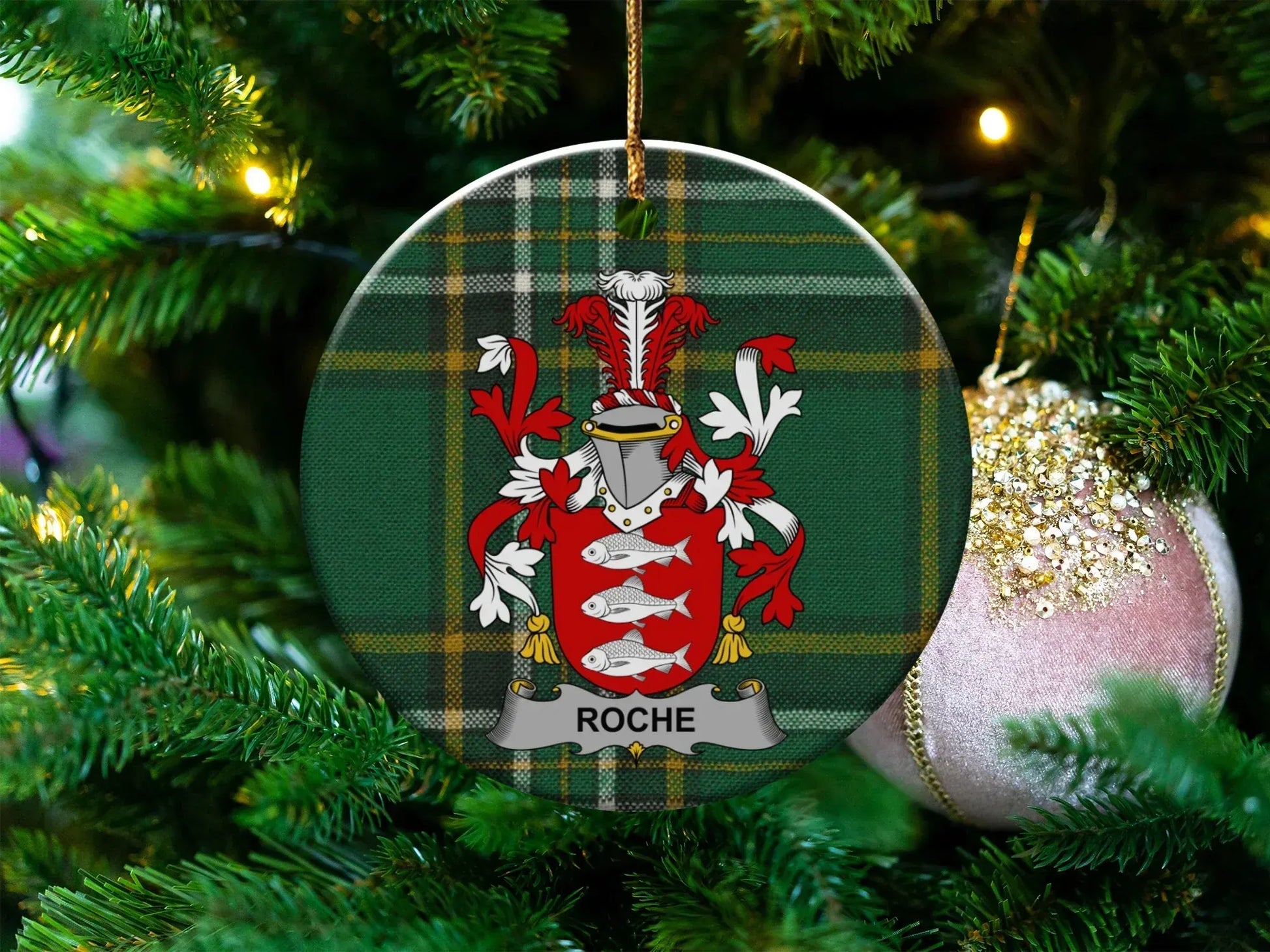 Family Crest Plaid Christmas Tree Ornament product type