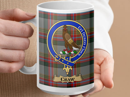 Clan Crawford Tartan Emblem with Craw Design Mug - Living Stone Gifts