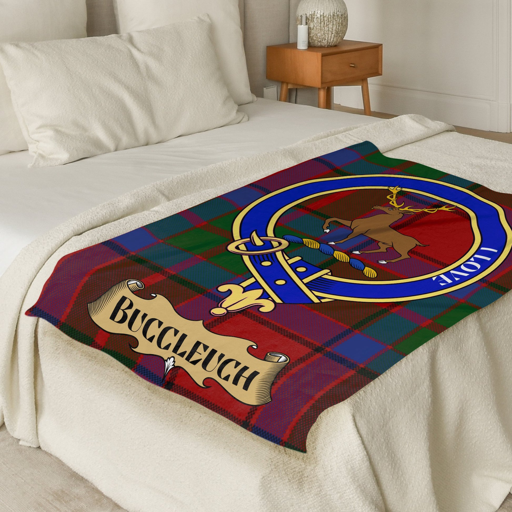 Scottish Clan Buccleuch Crest Tartan Throw Blanket - Living Stone Gifts