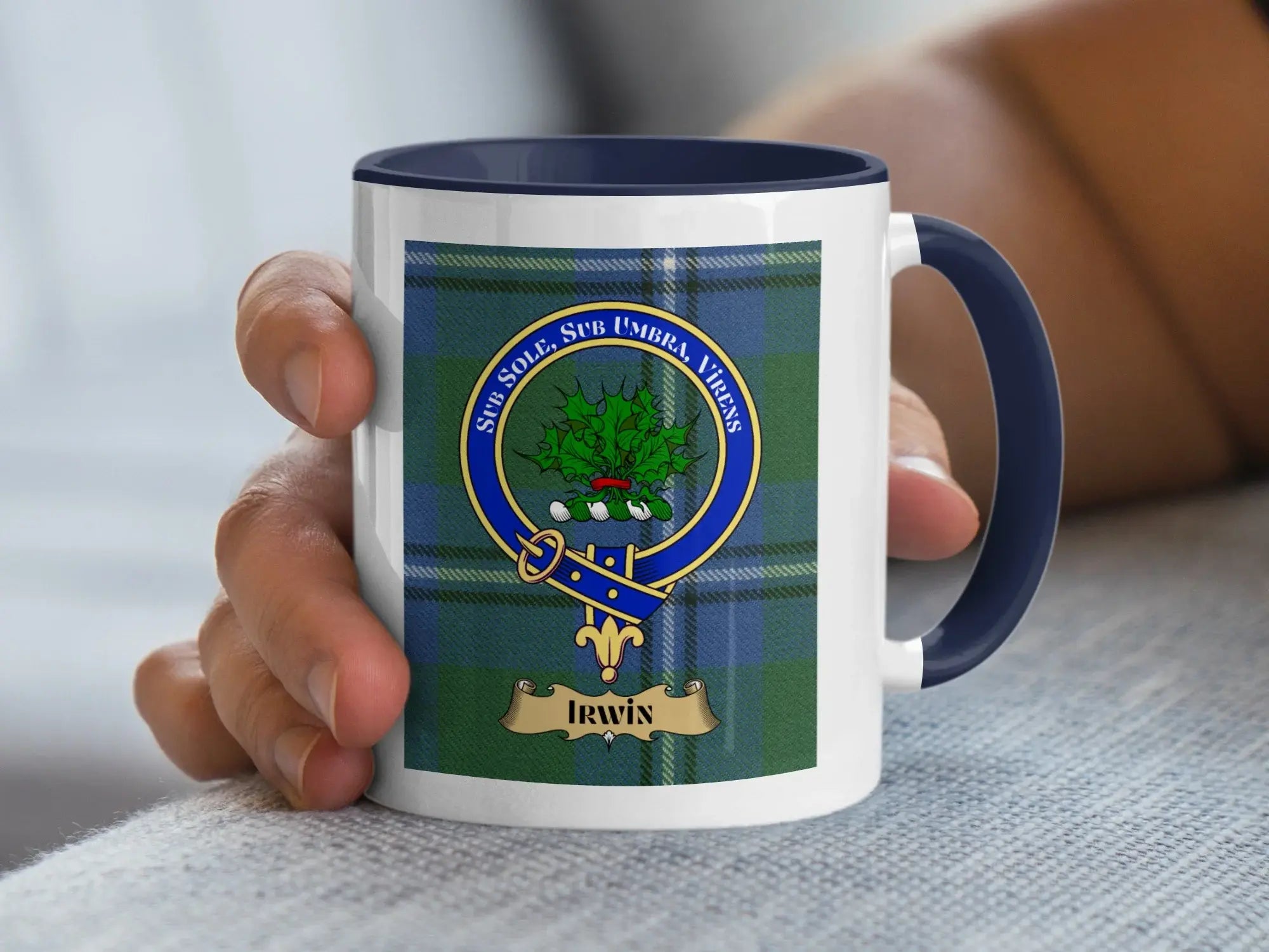 Scottish Tartan Crest Mug with Irwin Clan Design