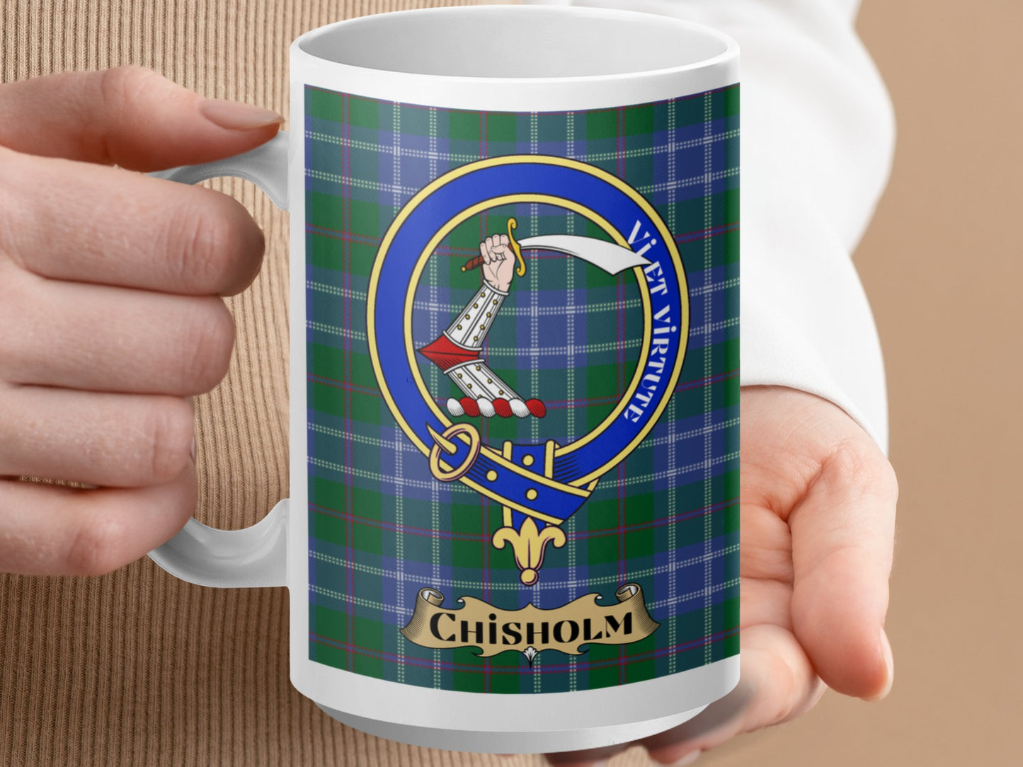 Clan Chisholm Scottish Tartan Crest Emblem Mug - Living Stone Gifts