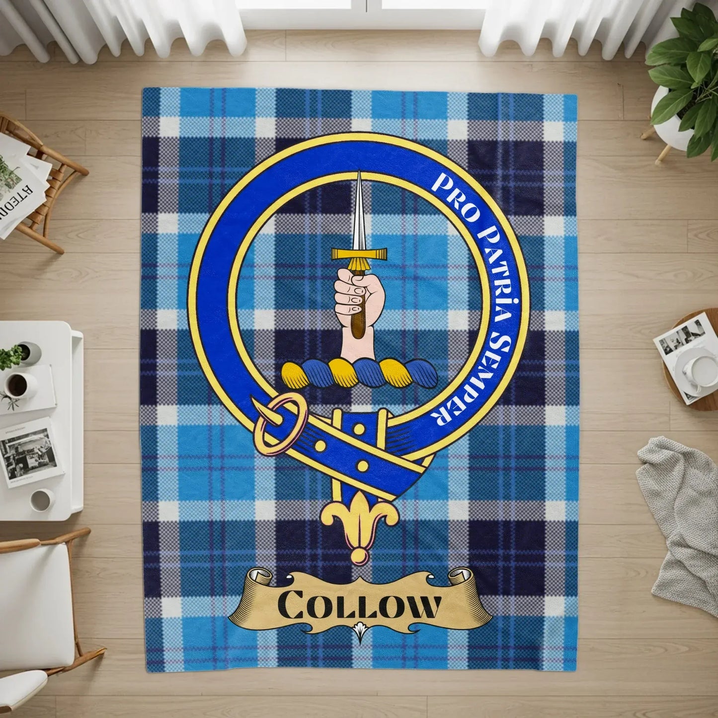 Blue Plaid Pattern Custom Name Rug Tartan product type