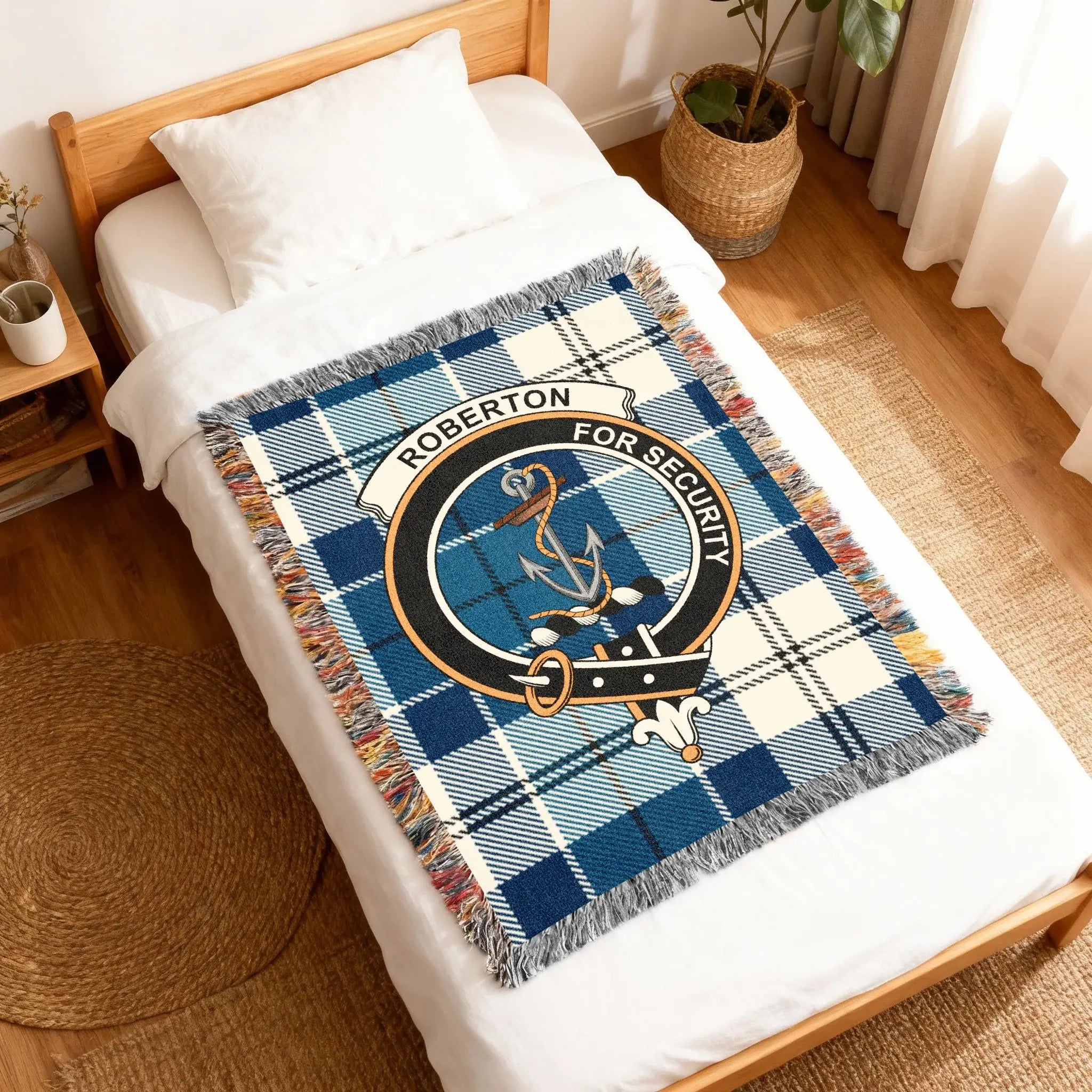 Roberton For Security Blue Plaid Pattern Blanket