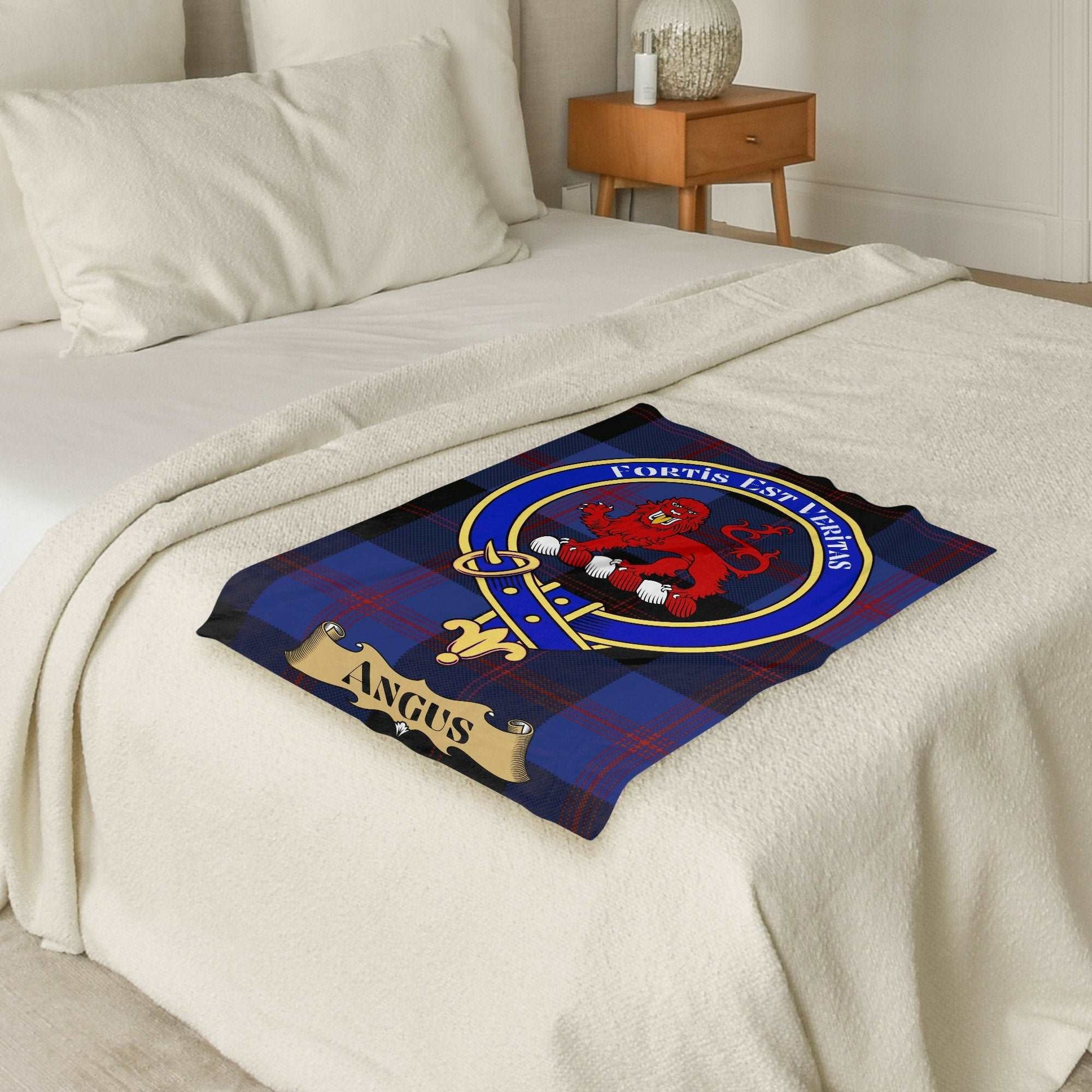 Angus Scottish Tartan Crest Throw Blanket - Living Stone Gifts