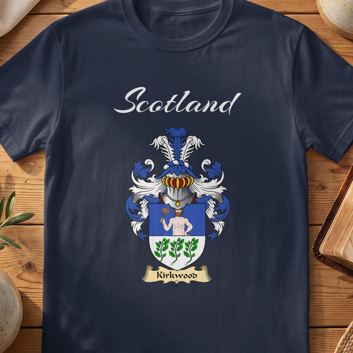 Kirkwood Scottish family shield T-shirt in Navy