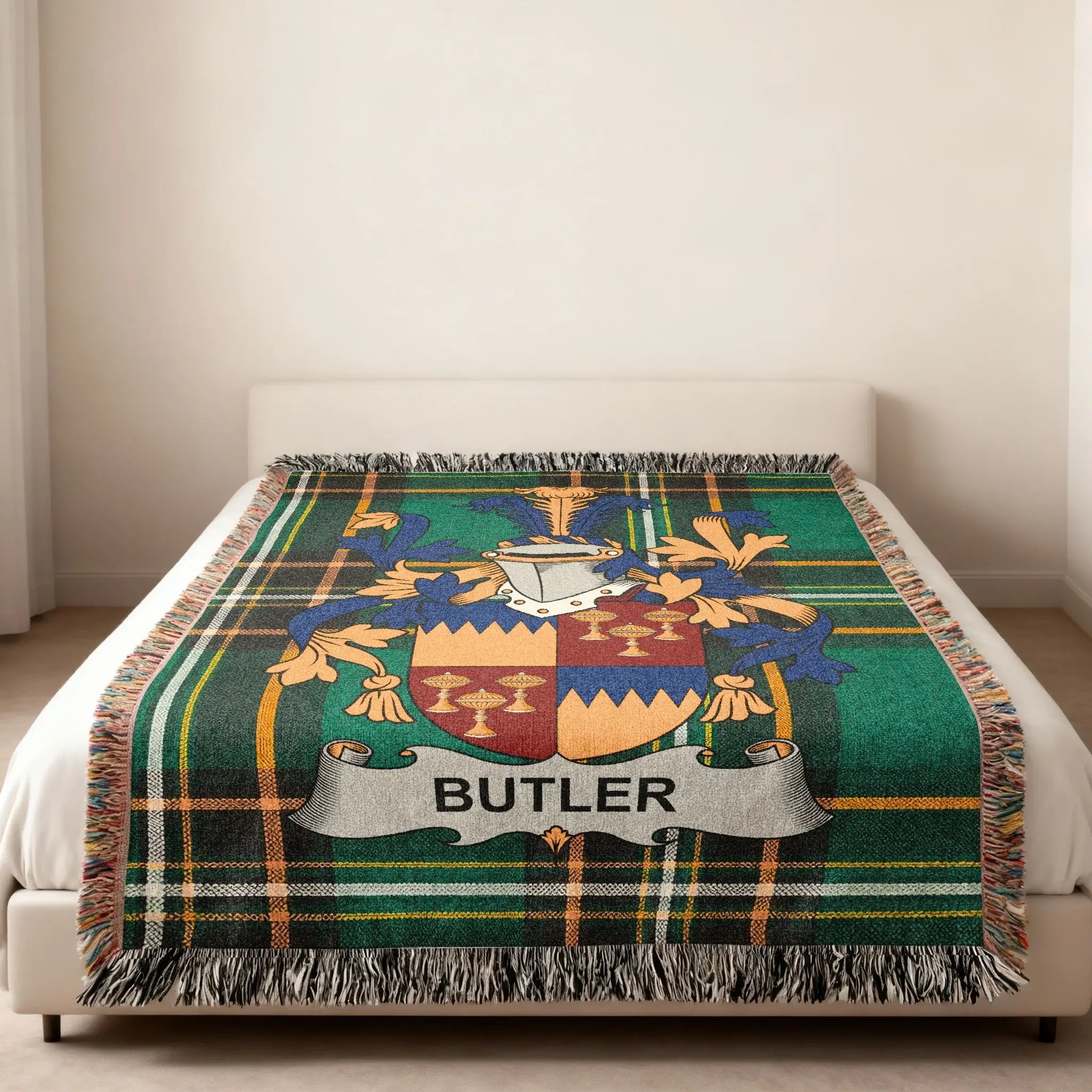 Butler Family Crest Tartan Plaid Fringed Blanket product type