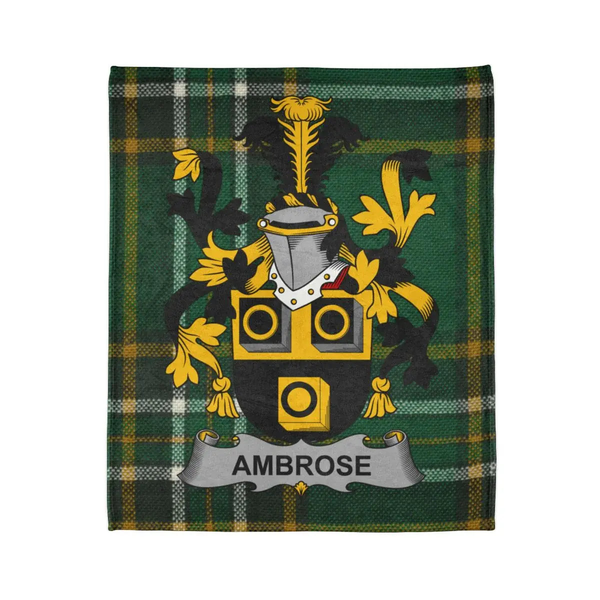 Ambrose Family Crest with Tartan Background product