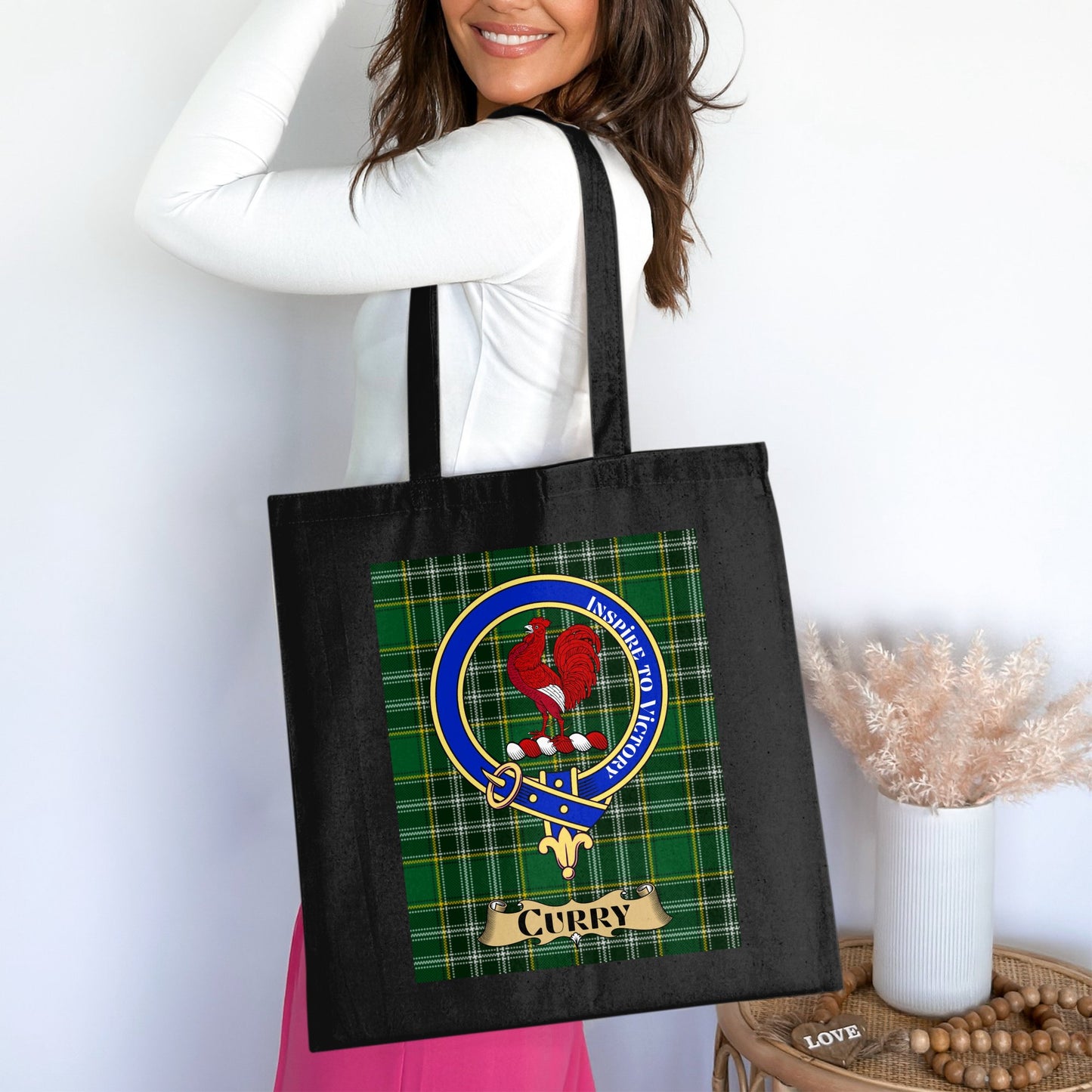 Curry Clan Crest Tartan Design Tote Bag - Living Stone Gifts