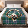Clan Riddell I Hope to Share woven tartan blanket — crest in full colour, fringe border, 60" x 50"