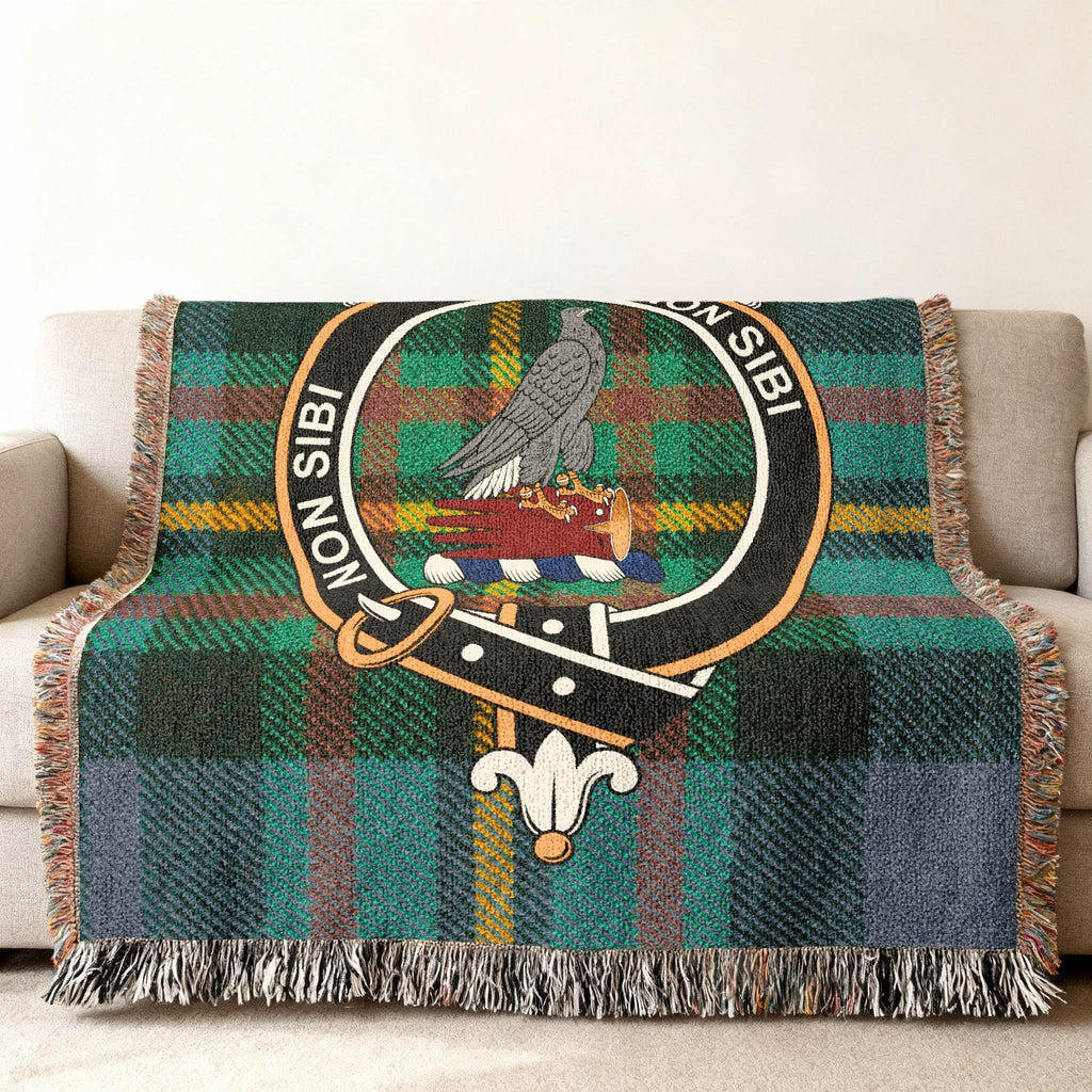Clan Tartan Throw Blanket with Crest Non Sibi Design