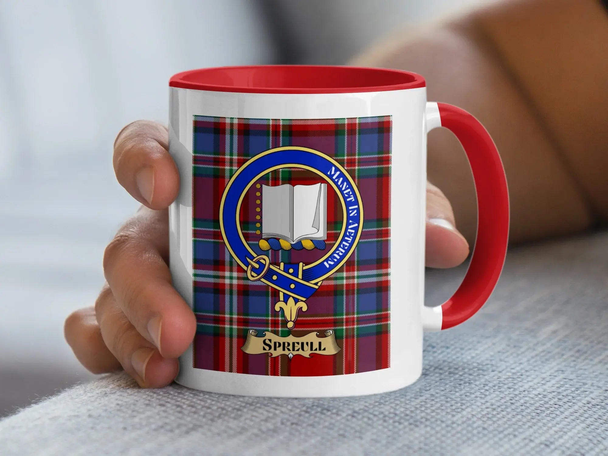 Spreull family crest ceramic mug for everyday coffee and tea