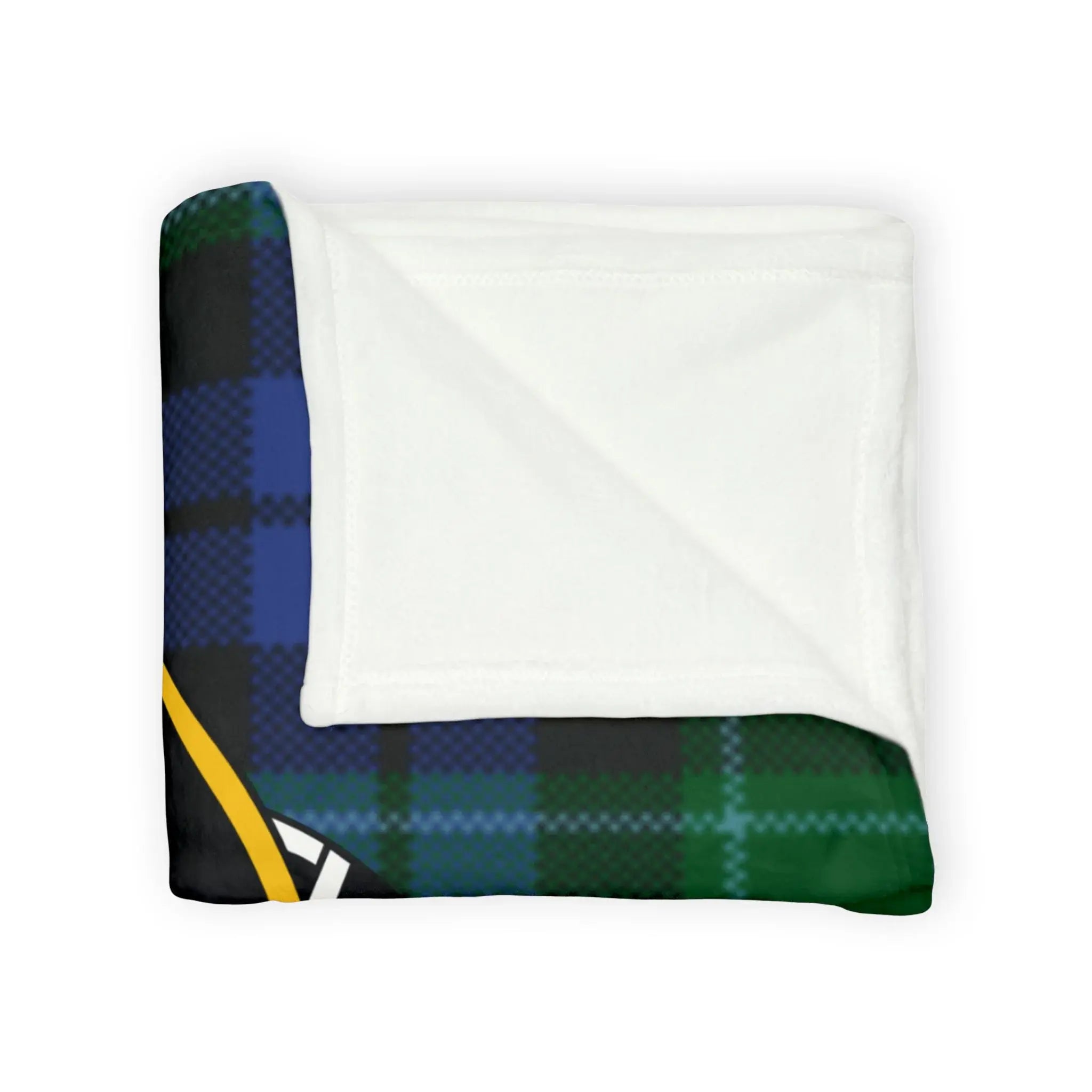 Graham clan tartan throw blanket folded — blue green and black plaid, lightweight polyester